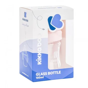 Kikka Boo flašica staklena sa ručicama 180ml pink-1 Kikka Boo flašica staklena sa ručicama 180ml pink-1