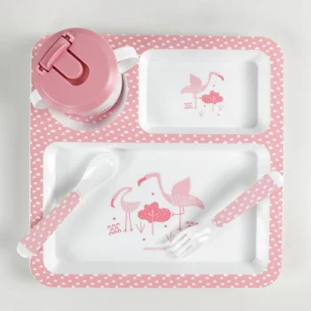 Kikka Boo set posuđa 4 dela Flamingo pink-1 Kikka Boo set posuđa 4 dela Flamingo pink-1