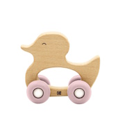 Kikka Boo drvena igračka sa silikonskom glodalicom Duck Pink